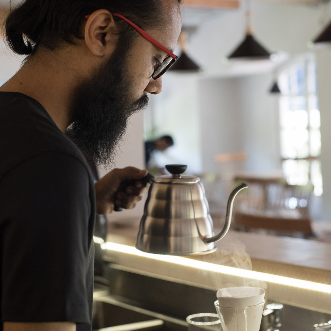 Rajeev in the process of brewing.